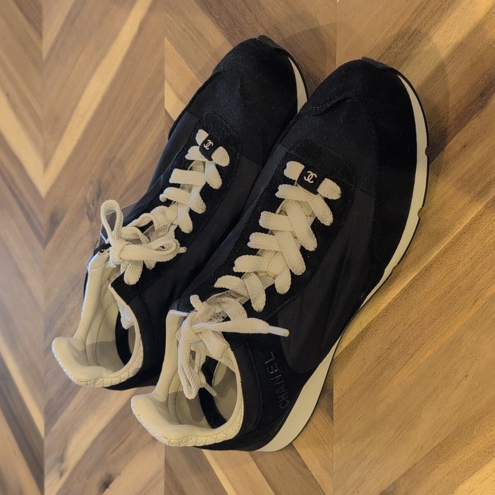CHANEL Black and White Low-Top Sneakers